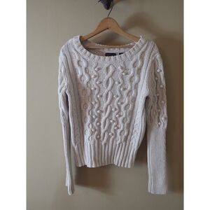 Moda International Off-White Sweater Cable Chunky Knit Vintage Small Cropped